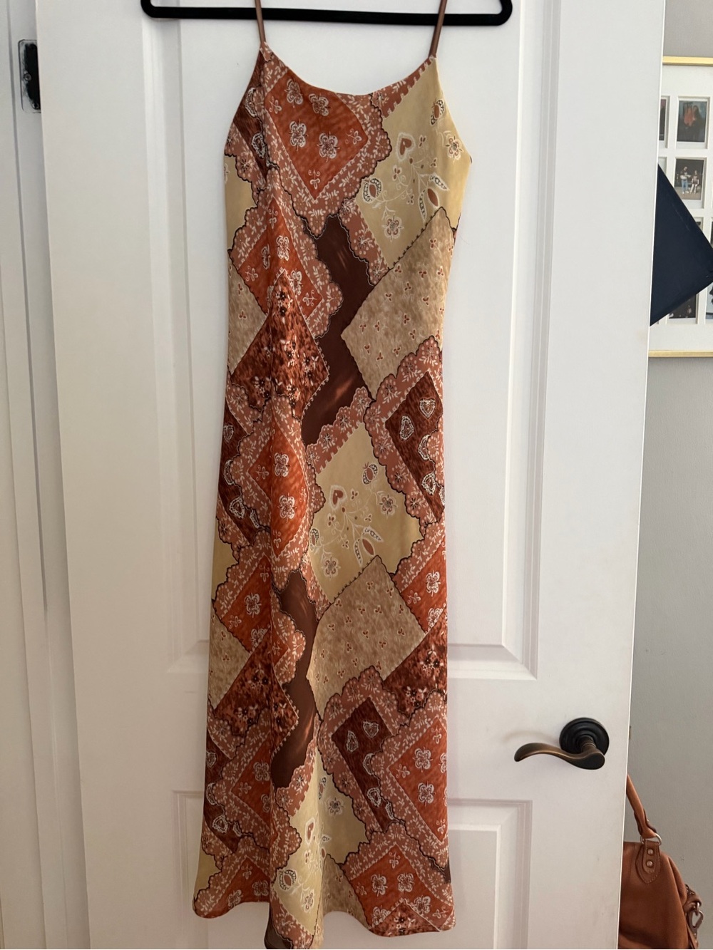 Jump Patchwork Slip Maxi Dress in Brown and Cream